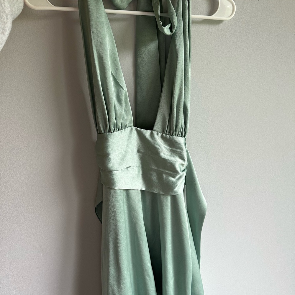 Hello Molly Elegant Sage Green Halter Dress